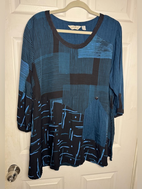 Lyng Tops - Lyng Designs "Kiana" Pocket Tunic Top Art to Wear Artsy Lagenlook Quirky Boho